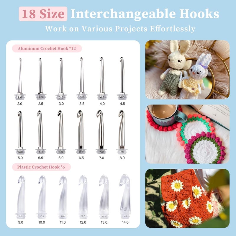 INMAKER Light up Crochet Hooks Ergonomic Soft Grip, Large Counting Crochet Hook Set Digital, Lighted Crochet Needles Kit with Case - Image 3